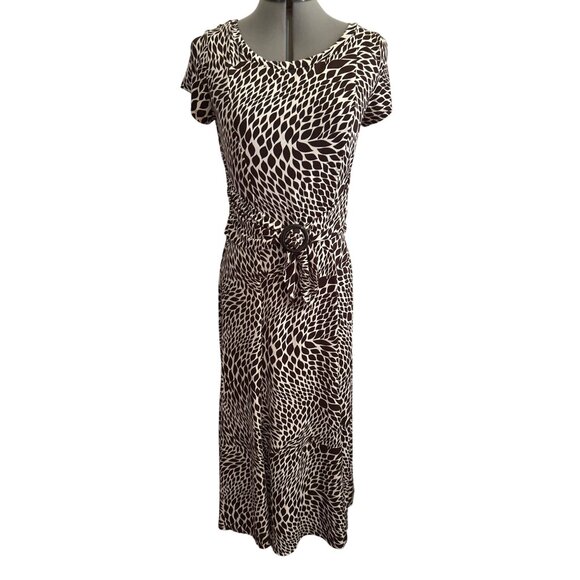 Perceptions New York Brown & Beige Abstract Print Midi Dress Size 8 Office Wear - Picture 1 of 9